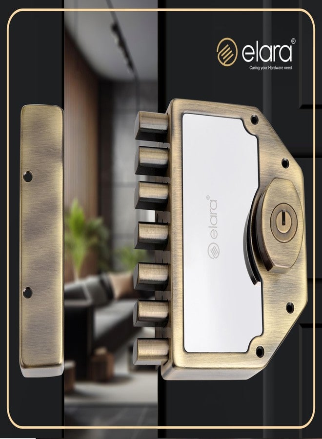 إلارا قفل باب Elara Deadbolt Septabolt 2CK، قفل حافة، مزلاج للمنزل، أقفال أبواب للباب الرئيسي مع 4 مفاتيح نحاسية قابلة للعكس (عتيق، EDL-15، Septabolt، مفتاح فائق) - Image 3